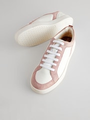 White/Pink Wide Fit Forever Comfort® Leather Retro Lace-Up Trainers - Image 6 of 8