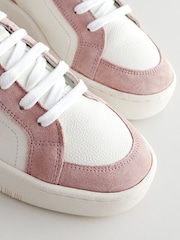 White/Pink Wide Fit Forever Comfort® Leather Retro Lace-Up Trainers - Image 7 of 8