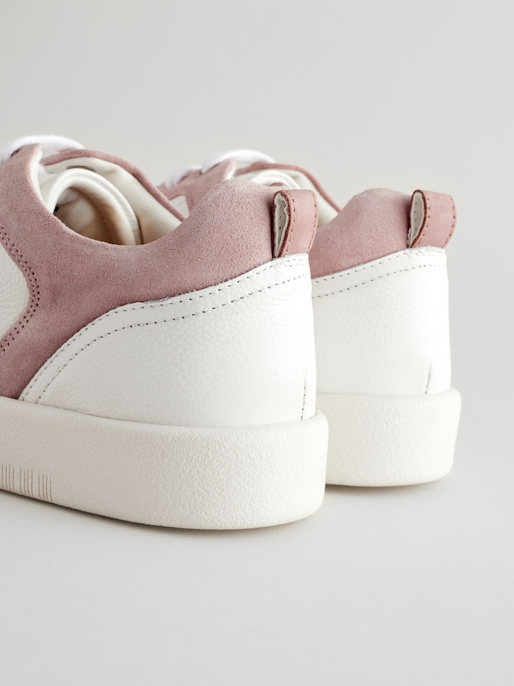 White/Pink Wide Fit Forever Comfort® Leather Retro Lace-Up Trainers - Image 8 of 8