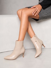 Lipsy Cream Low Kitten Heel Faux Leather Ankle Boot - Image 1 of 4