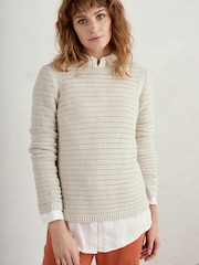 Seasalt Cornwall Grey Gull Rock Pointelle Knit Jumper - Image 1 of 5