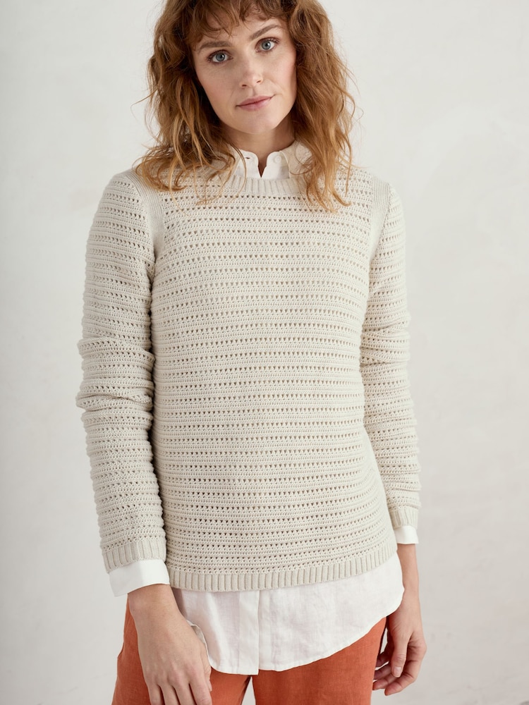 Seasalt Cornwall Grey Gull Rock Pointelle Knit Jumper - Image 1 of 5 Seasalt Cornwall Grey Gull Rock Pointelle Knit Jumper - Image 1 of 5
