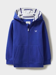 Crew Clothing Blue Blue Zip Up 100% Cotton Hoodie - Image 1 of 3