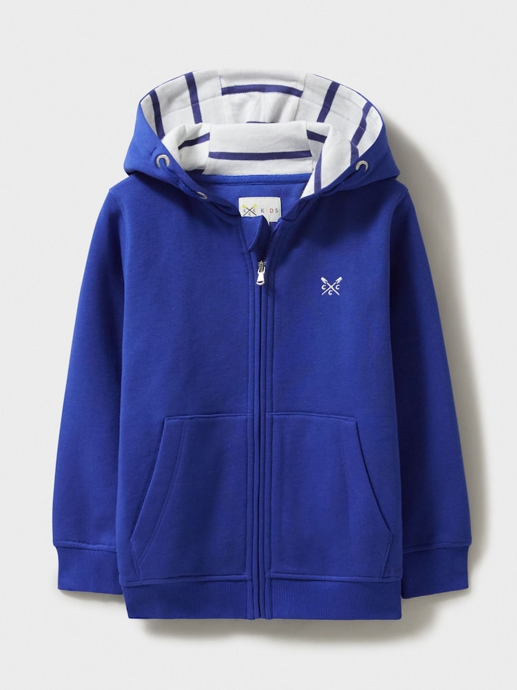 Crew Clothing Blue Blue Zip Up 100% Cotton Hoodie - Image 1 of 3