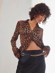 Black With Gold Chain PU Skinny Double Belt - Image 1 of 7