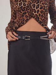 Black With Gold Chain PU Skinny Double Belt - Image 3 of 7