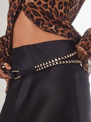 Black With Gold Chain PU Skinny Double Belt - Image 4 of 7
