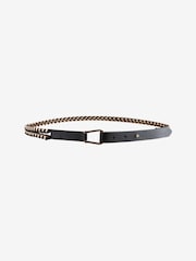 Black With Gold Chain PU Skinny Double Belt - Image 5 of 7