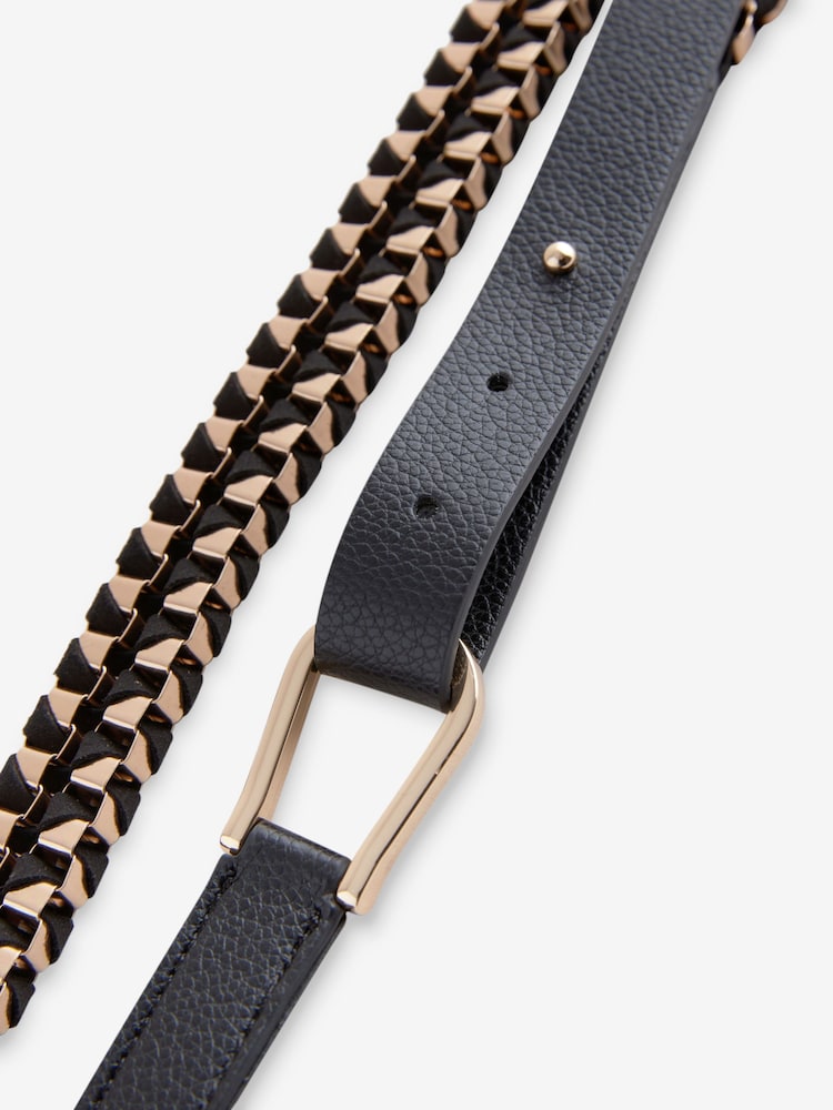Black With Gold Chain PU Skinny Double Belt - Image 7 of 7