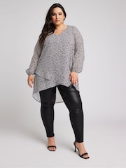 Yours Curve Purple/Grey Leopard Print Wrap Front Blouse - Image 1 of 5