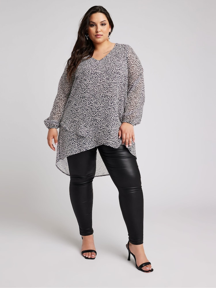 Yours Curve Purple/Grey Leopard Print Wrap Front Blouse - Image 1 of 5