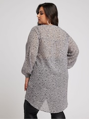 Yours Curve Purple/Grey Leopard Print Wrap Front Blouse - Image 2 of 5