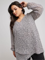 Yours Curve Purple/Grey Leopard Print Wrap Front Blouse - Image 3 of 5
