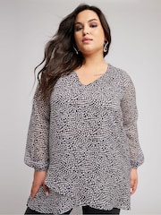 Yours Curve Purple/Grey Leopard Print Wrap Front Blouse - Image 4 of 5