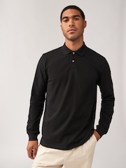 Black Long Sleeve Pique Polo Shirt - Image 1 of 8