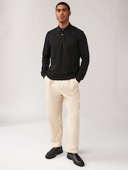 Black Long Sleeve Pique Polo Shirt - Image 2 of 8