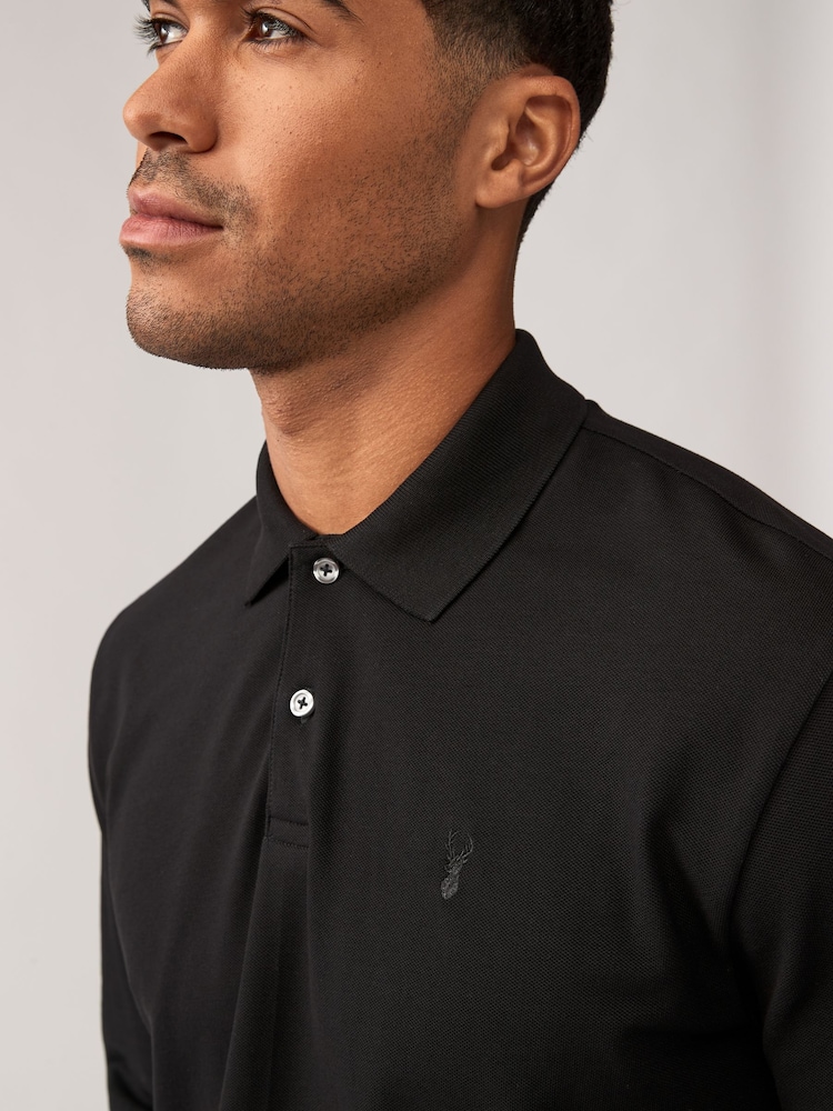 Black Long Sleeve Pique Polo Shirt - Image 4 of 8