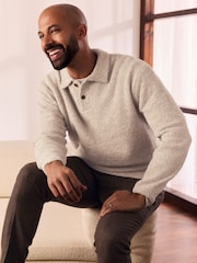 Neutral Relaxed Fit Bouclé Texture Polo Neck Jumper - Image 1 of 8