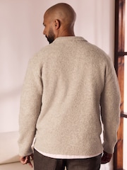 Neutral Relaxed Fit Bouclé Texture Polo Neck Jumper - Image 3 of 8