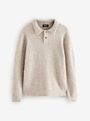 Neutral Relaxed Fit Bouclé Texture Polo Neck Jumper - Image 6 of 8