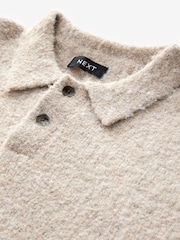Neutral Relaxed Fit Bouclé Texture Polo Neck Jumper - Image 7 of 8