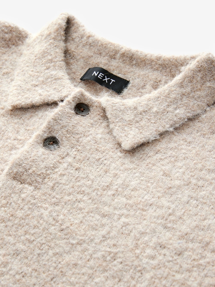Neutral Relaxed Fit Bouclé Texture Polo Neck Jumper - Image 7 of 8