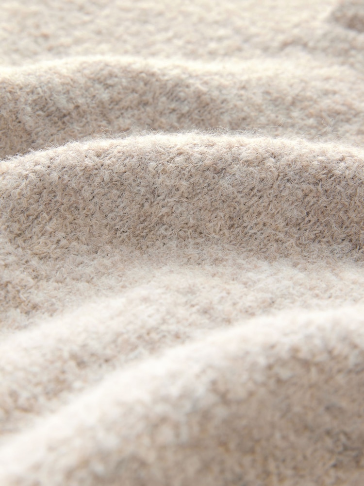Neutral Relaxed Fit Bouclé Texture Polo Neck Jumper - Image 8 of 8
