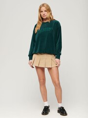 Superdry Green Velour Graphic Boxy Crew Sweatshirt - Image 2 of 6