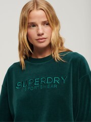 Superdry Green Velour Graphic Boxy Crew Sweatshirt - Image 3 of 6