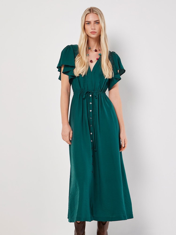 Apricot Green Angel Sleeve Button-Down Maxi Dress - Image 1 of 5