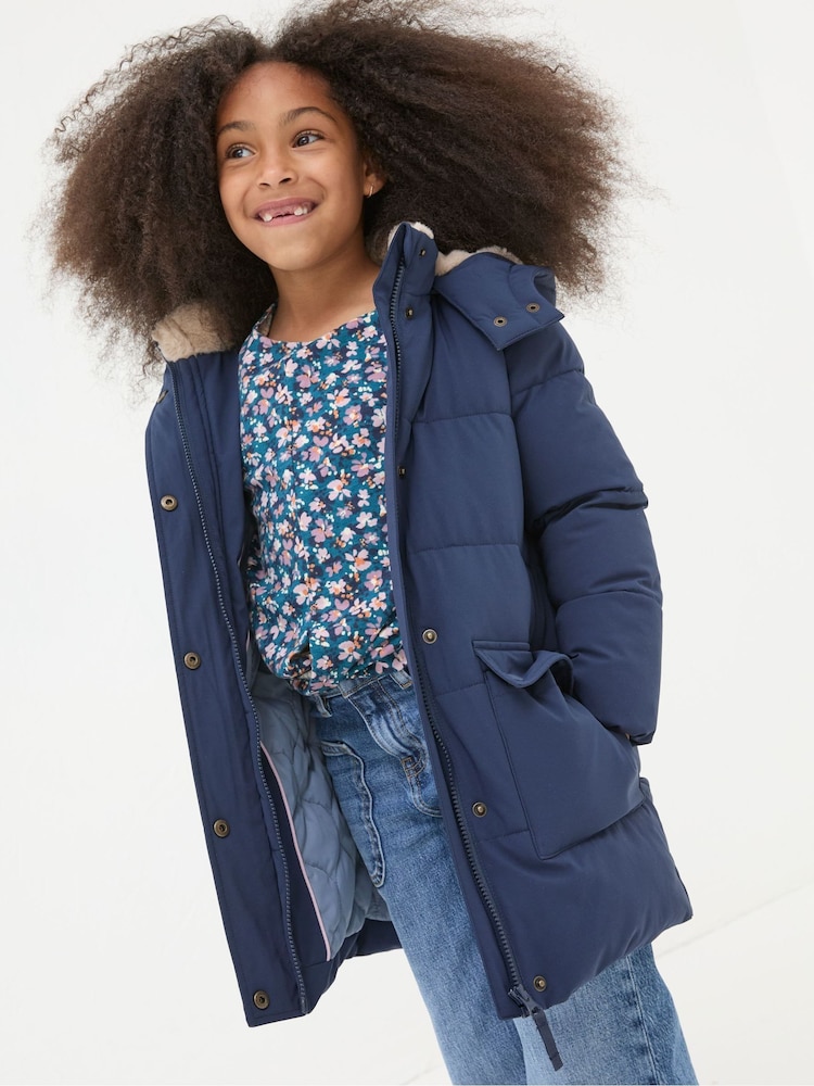 FatFace Letty Navy Blue Longline Padded Jacket - Image 1 of 4