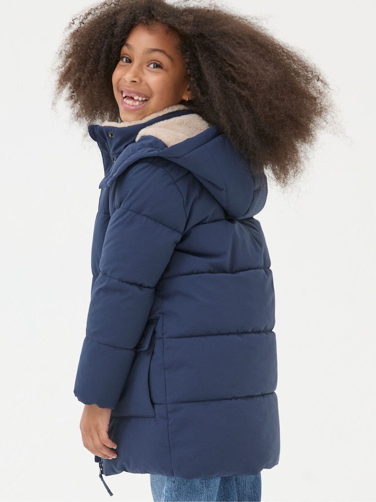 FatFace Letty Navy Blue Longline Padded Jacket - Image 2 of 4