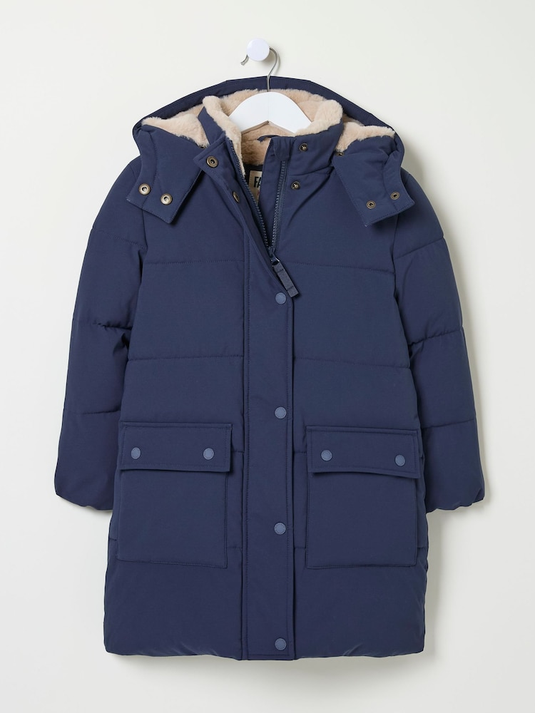 FatFace Letty Navy Blue Longline Padded Jacket - Image 4 of 4