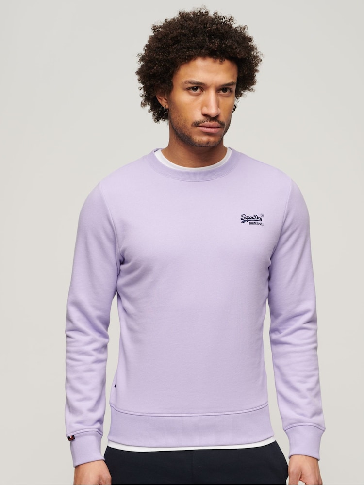Superdry Purple Essential Logo Crew Sweatshirt - Image 1 of 6 Superdry Purple Essential Logo Crew Sweatshirt - Image 1 of 6
