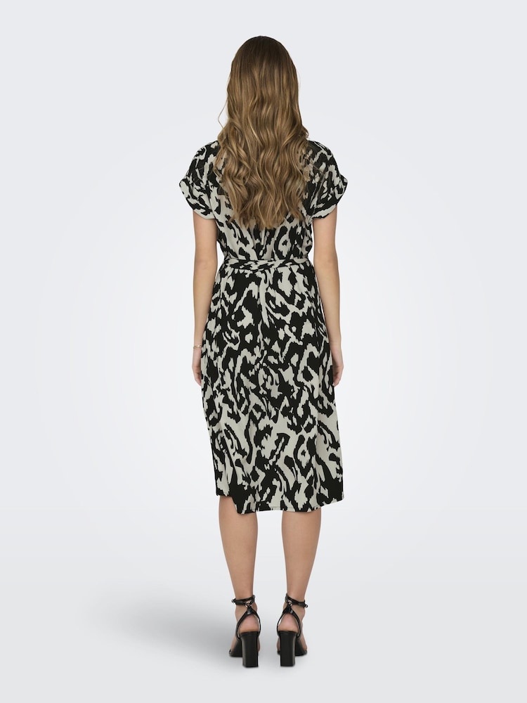 ONLY Cream Short Sleeve Printed Button Up Midi Shirt Dress - Image 2 of 6
