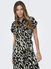 ONLY Cream Short Sleeve Printed Button Up Midi Shirt Dress - Image 3 of 6