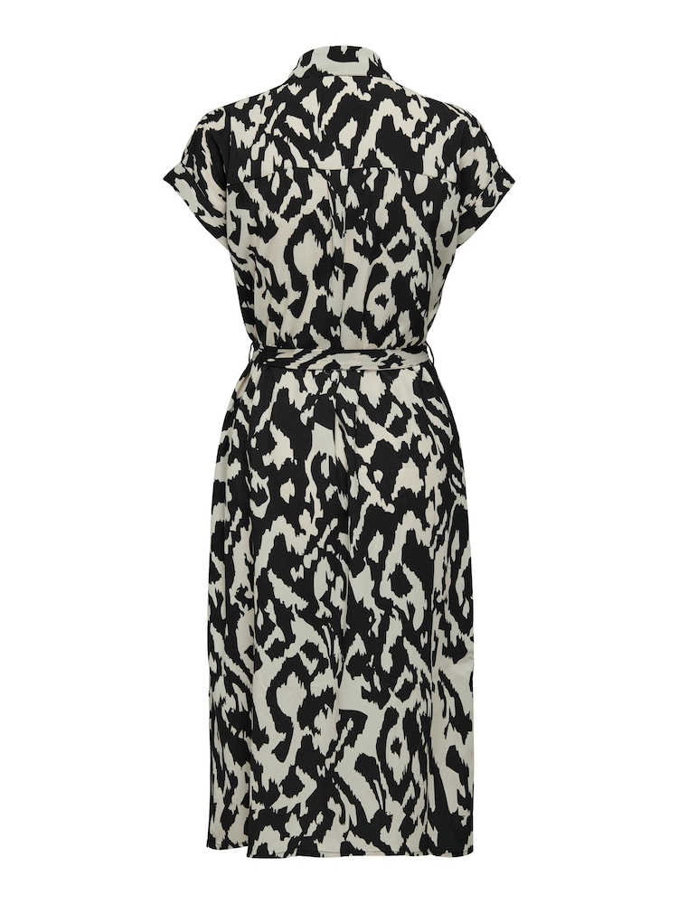 ONLY Cream Short Sleeve Printed Button Up Midi Shirt Dress - Image 6 of 6