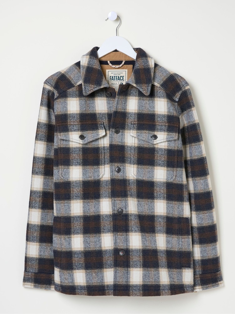 FatFace Milton Dark Brown Check Overshirt - Image 6 of 6
