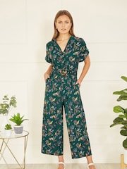 Yumi Green Safari Animal Print Jumpsuit - Image 1 of 6