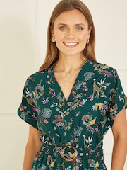 Yumi Green Safari Animal Print Jumpsuit - Image 4 of 6