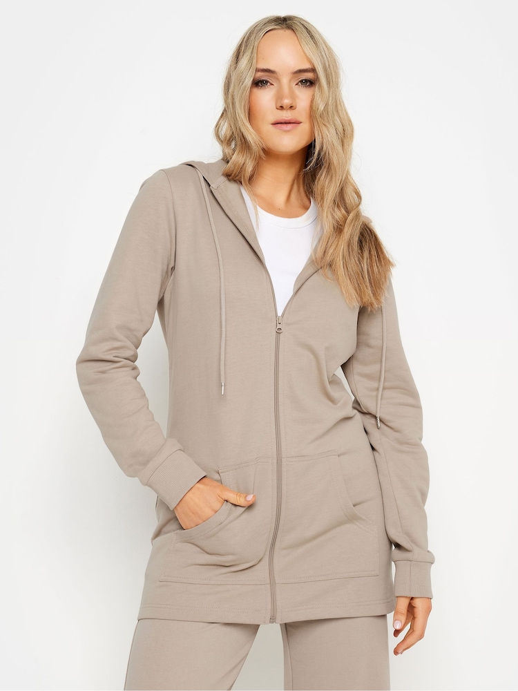 Long Tall Sally Natural 100% Cotton Longline Zip Hoodie - Image 1 of 5