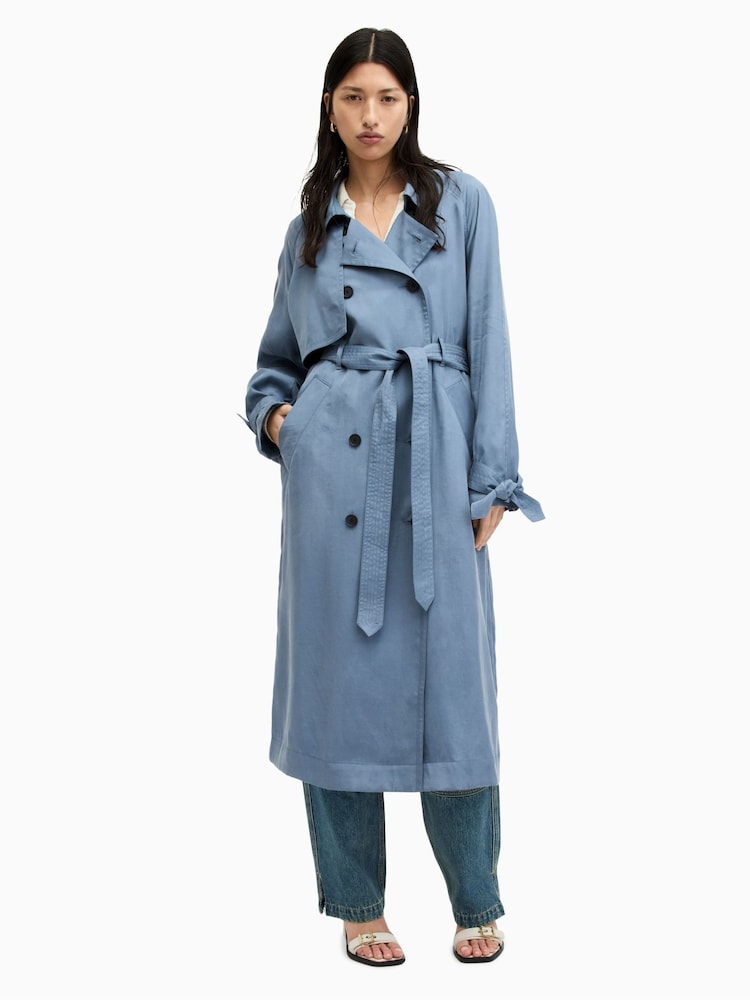AllSaints Blue Kikki Trench Coat - Image 1 of 7 AllSaints Blue Kikki Trench Coat - Image 1 of 7