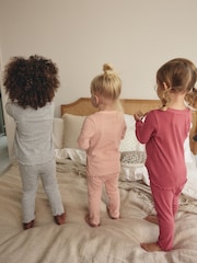 Grey Marl/Berry/Stripe Pointelle Snuggle Pyjamas 3 Pack (9mths-8yrs) - Image 2 of 4