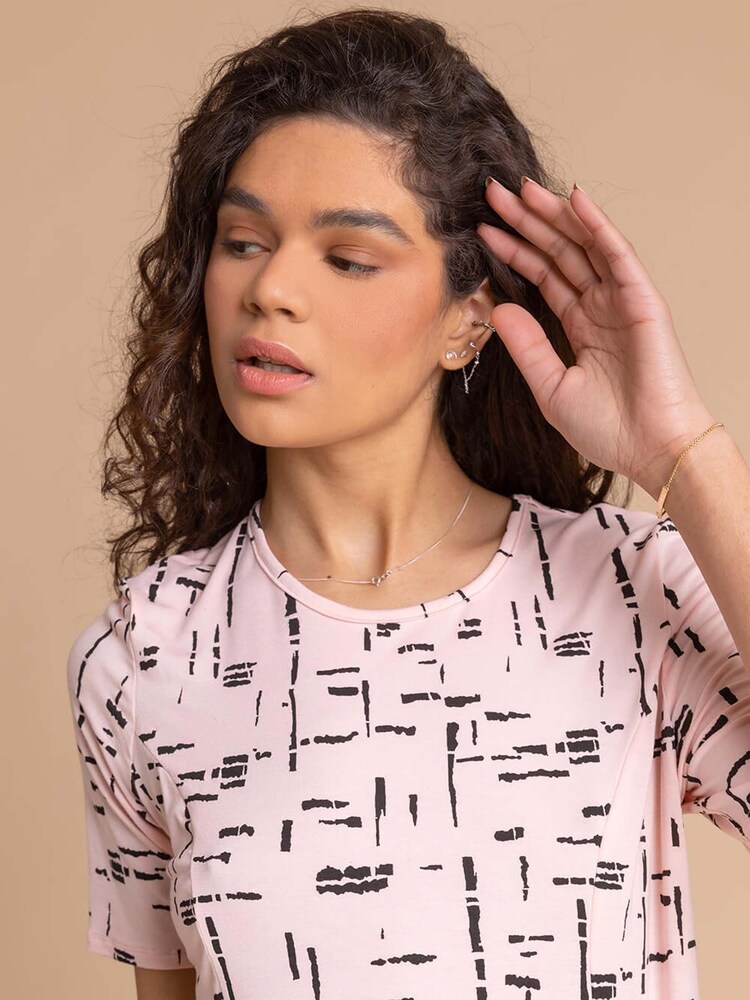 Roman Pink Abstract Pocket Stretch Swing Top - Image 4 of 4 Roman Pink Abstract Pocket Stretch Swing Top - Image 4 of 4