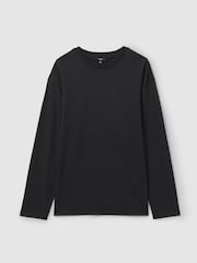 Reiss Washed Black Cube Cotton Crew Neck Long Sleeve T-Shirt - Image 2 of 6