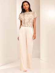 Lipsy Brown Embellished Short Sleeve Top - Image 2 of 4