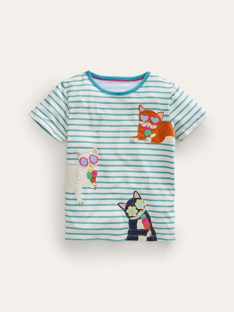 Boden Blue 100% Cotton Short Sleeve Appliqué T-Shirt - Image 1 of 3