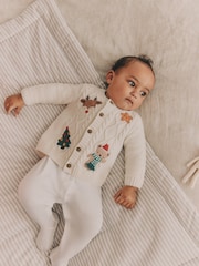 White Christmas Knitted Baby Cardigan - Image 1 of 4