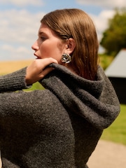 Charcoal Grey Relaxed Fit Oversized Knitted Hoodie Jumper - Image 2 of 7