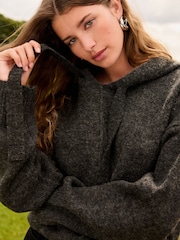 Charcoal Grey Relaxed Fit Oversized Knitted Hoodie Jumper - Image 3 of 7
